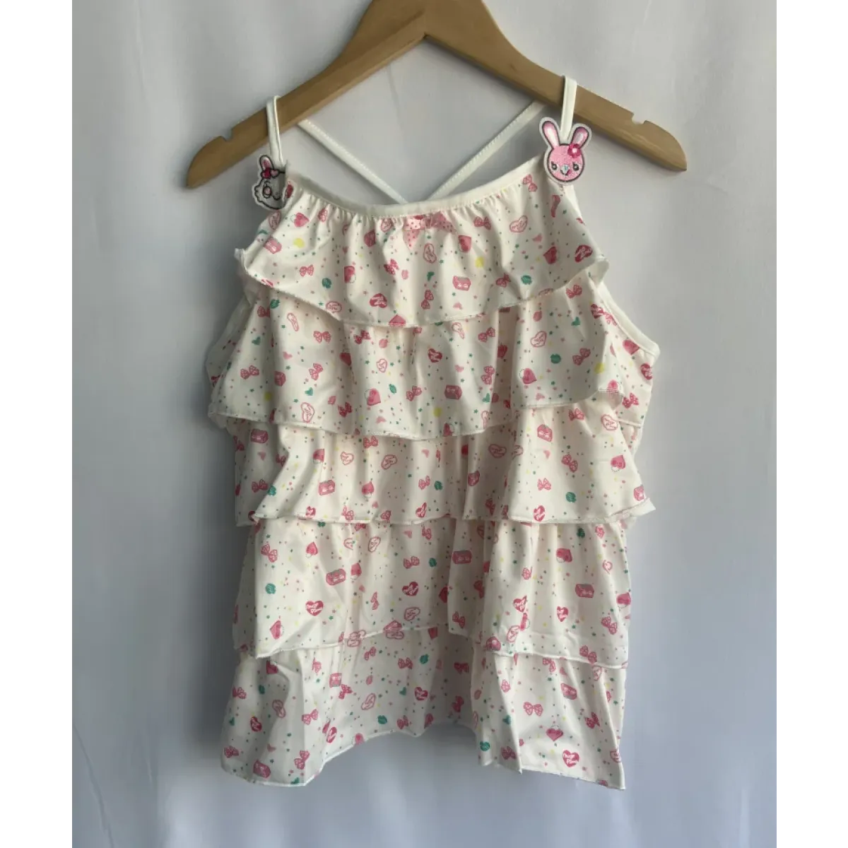 White Kawaii Ruffle Camisole – Bunny Embroidery & Bow Print - Best Sellers - Camisole - 6