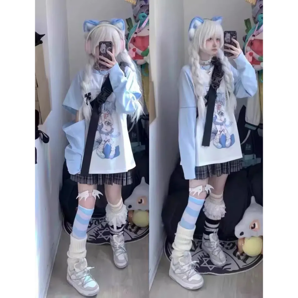 Kawaii Y2K Harajuku Top – Detachable Sleeve Anime Tee - Anime - Long - Crew - Women’s Hoodies - 1