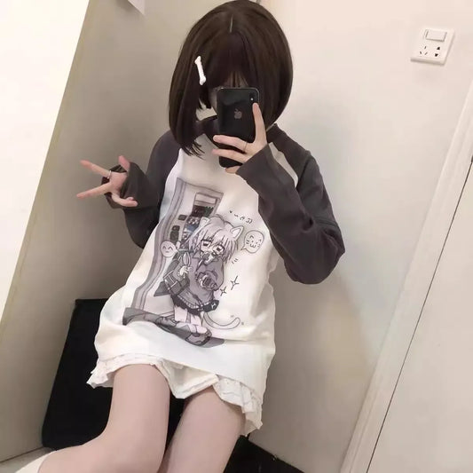 Kawaii Y2K Harajuku Top – Detachable Sleeve Anime Tee - Anime - Long - Crew - Women’s Hoodies - 7
