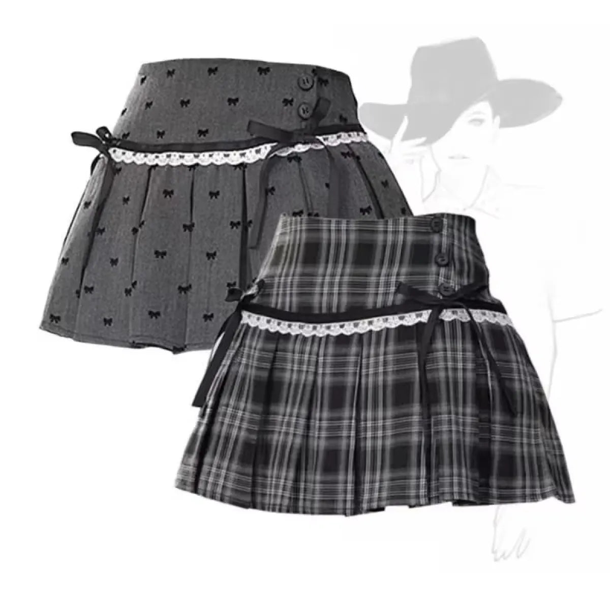 Kawaii Y2K Pleated Mini Skirt – Japanese Bow Lace Plaid Chic - Best Sellers - Skirts - 1