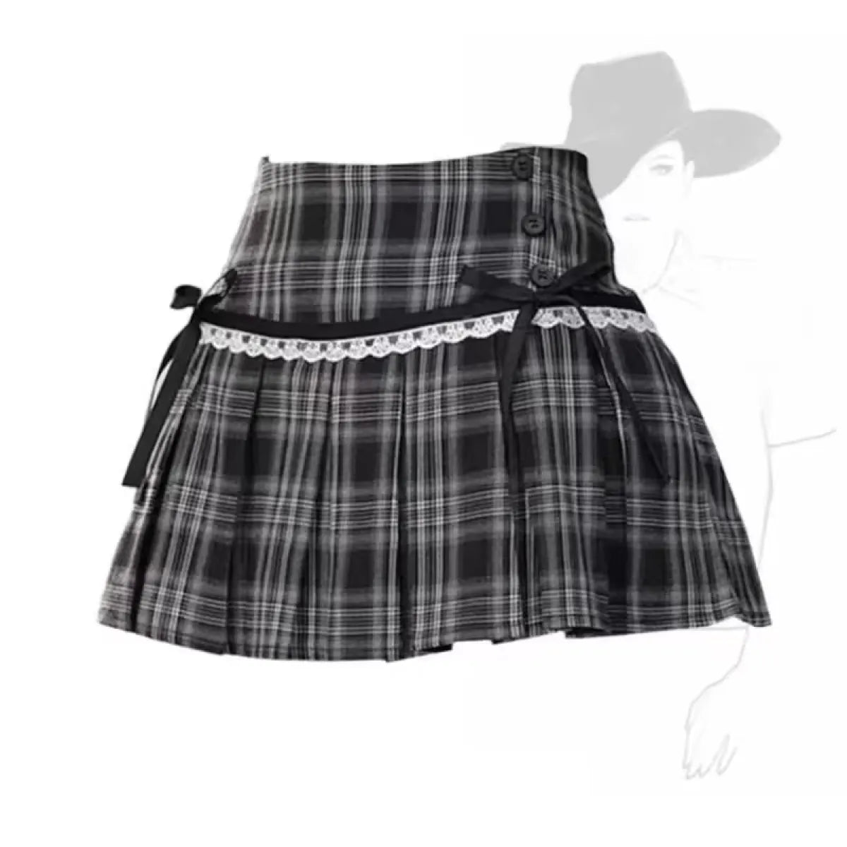 Kawaii Y2K Pleated Mini Skirt – Japanese Bow Lace Plaid Chic - Best Sellers - Skirts - 15