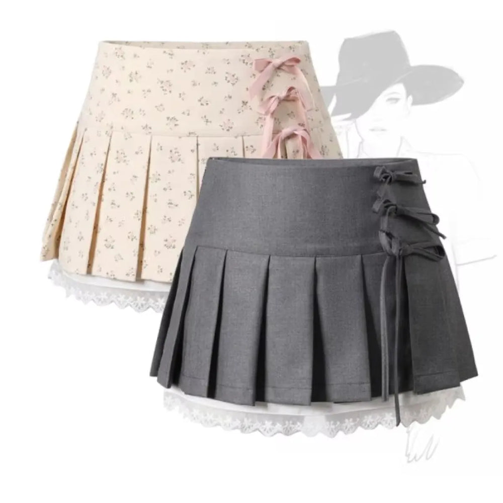 Pleated Lace Trim Mini Skirt – Kawaii Y2K Sweet Harajuku - Best Sellers - Skirts - 1