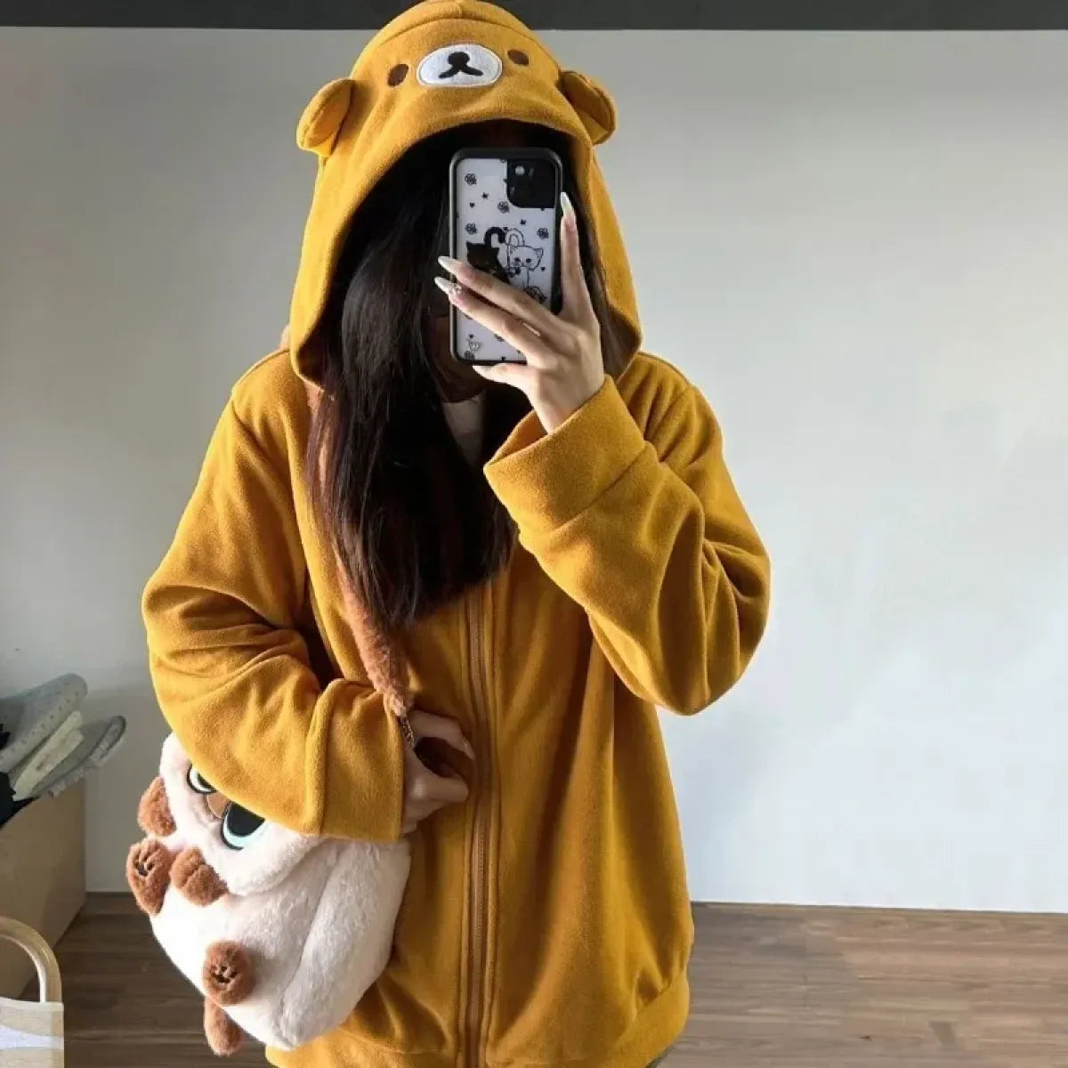 Kawaii Zip-Up Hoodie - Oversized Cute Bear Sweatshirt for Women - Best Sellers - 1
