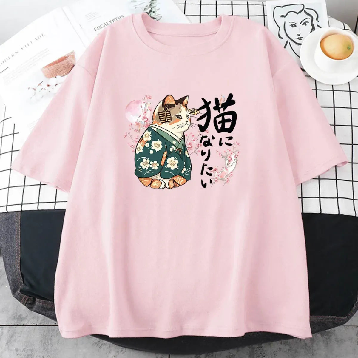 Ukiyo-e Kimono Cat Sakura Graphic Tee - Best Sellers - T-Shirts - 1