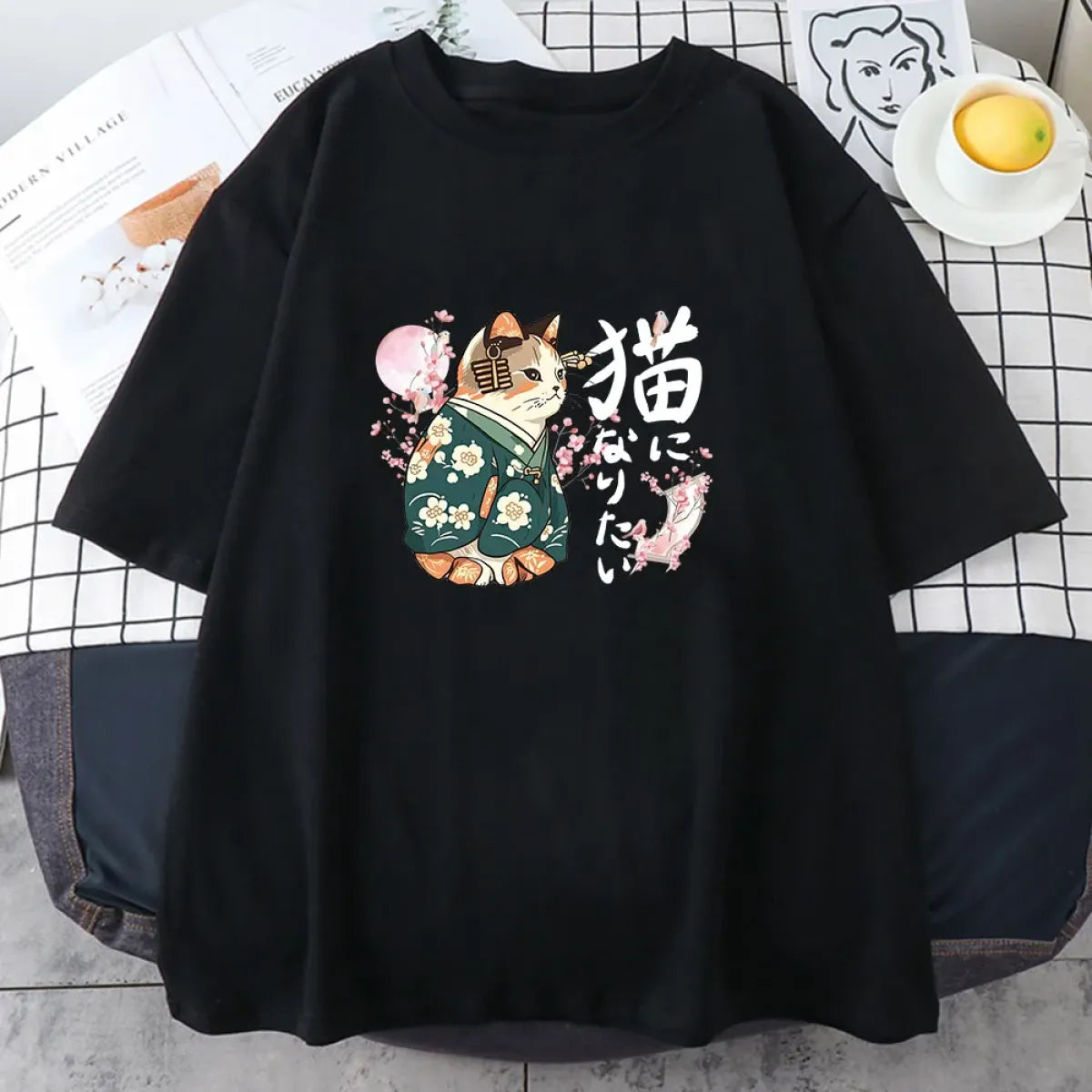 Ukiyo-e Kimono Cat Sakura Graphic Tee - Best Sellers - T-Shirts - 3