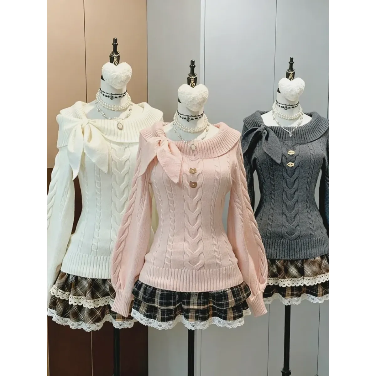 Sweet Bow Lace Knit Pullover Sweater - Best Sellers - Sweater / Pullover - 1
