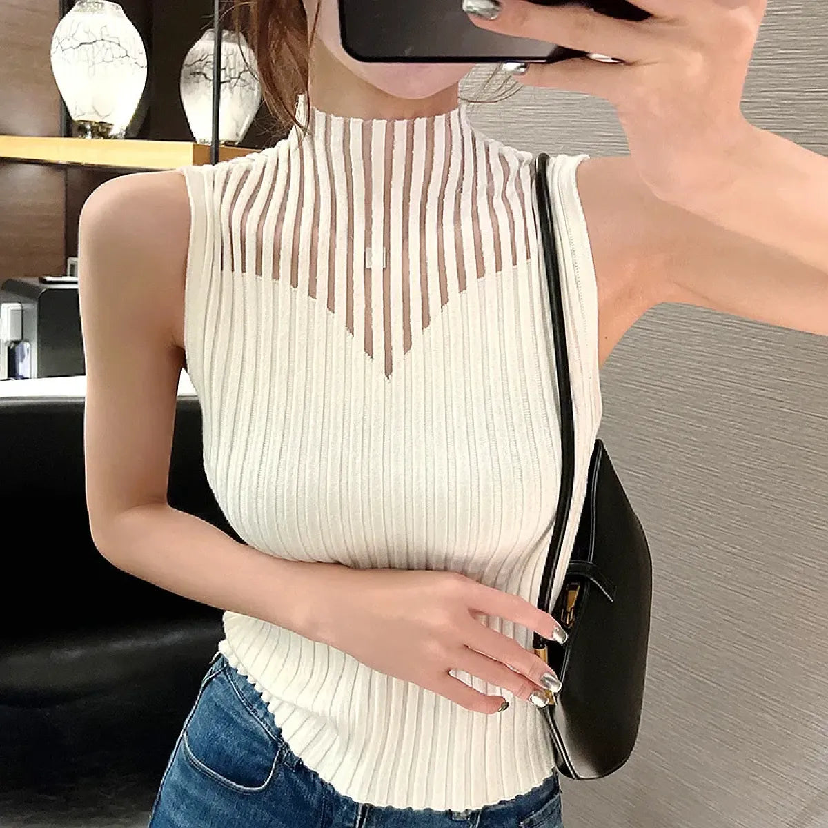 Hollow Out Knit Tank Top – Y2K Club Vest - Best Sellers - Tank Top / Cami - 1