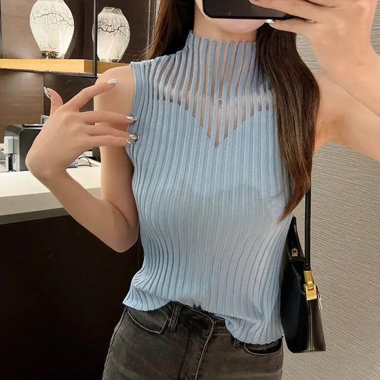 Hollow Out Knit Tank Top – Y2K Club Vest - Best Sellers - Tank Top / Cami - 2