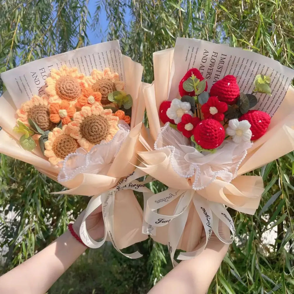 Knitted Sunflower Strawberry Bouquet - Best Sellers - Plushie - 1