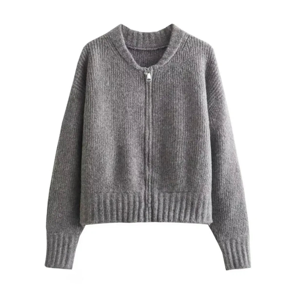 Grey Knit Zip-Up Cardigan – Korean Autumn Layer - Best Sellers - Sweaters - 1