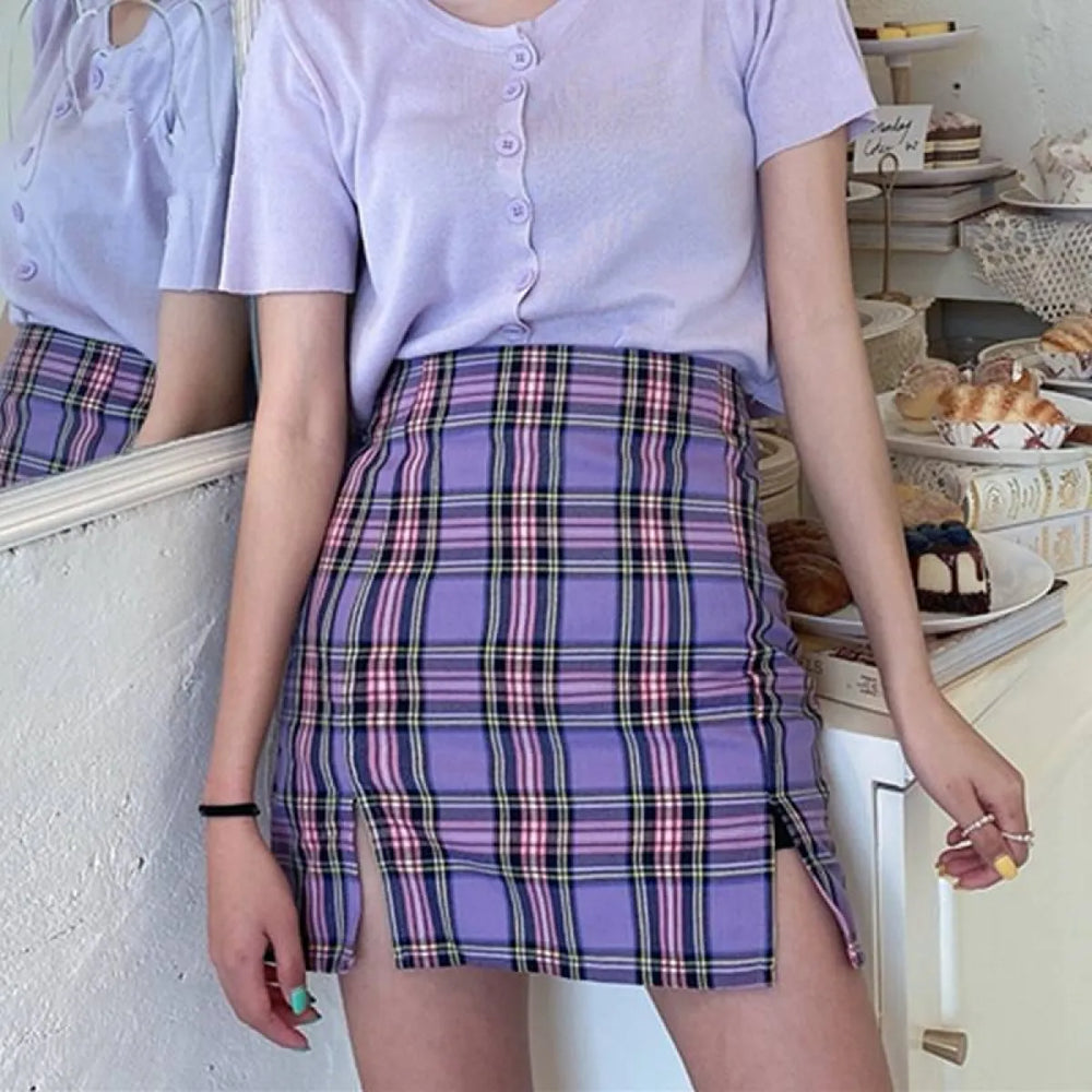 Korean Colored Plaid Skirt - Best Sellers - 1