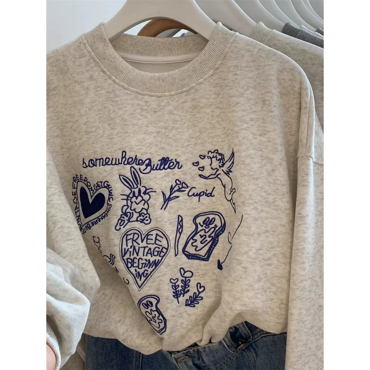 Korean Embroidered Cupid Graphic Short Sweatshirt - Best Sellers - Sweatshirt - 1