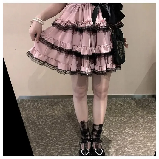 Lace Mini Cake Lolita Skirt – High Waist Ruffle Bow Detail - Best Sellers - Skirts - 6