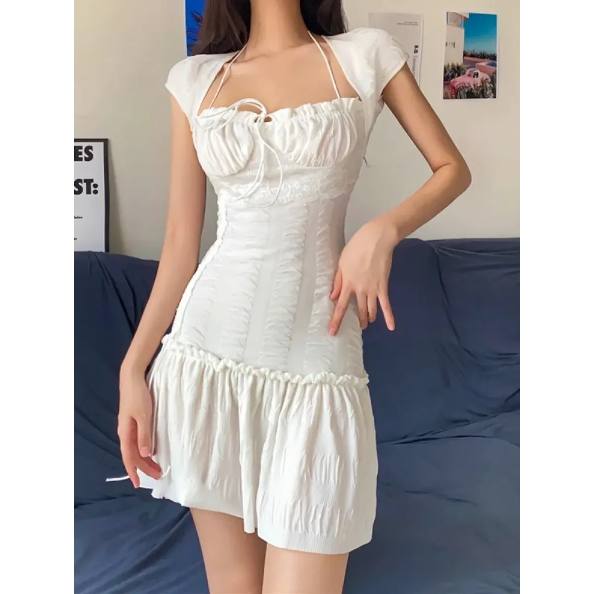 Halter Lace Mini Dress - All Dresses - mini dress - 1