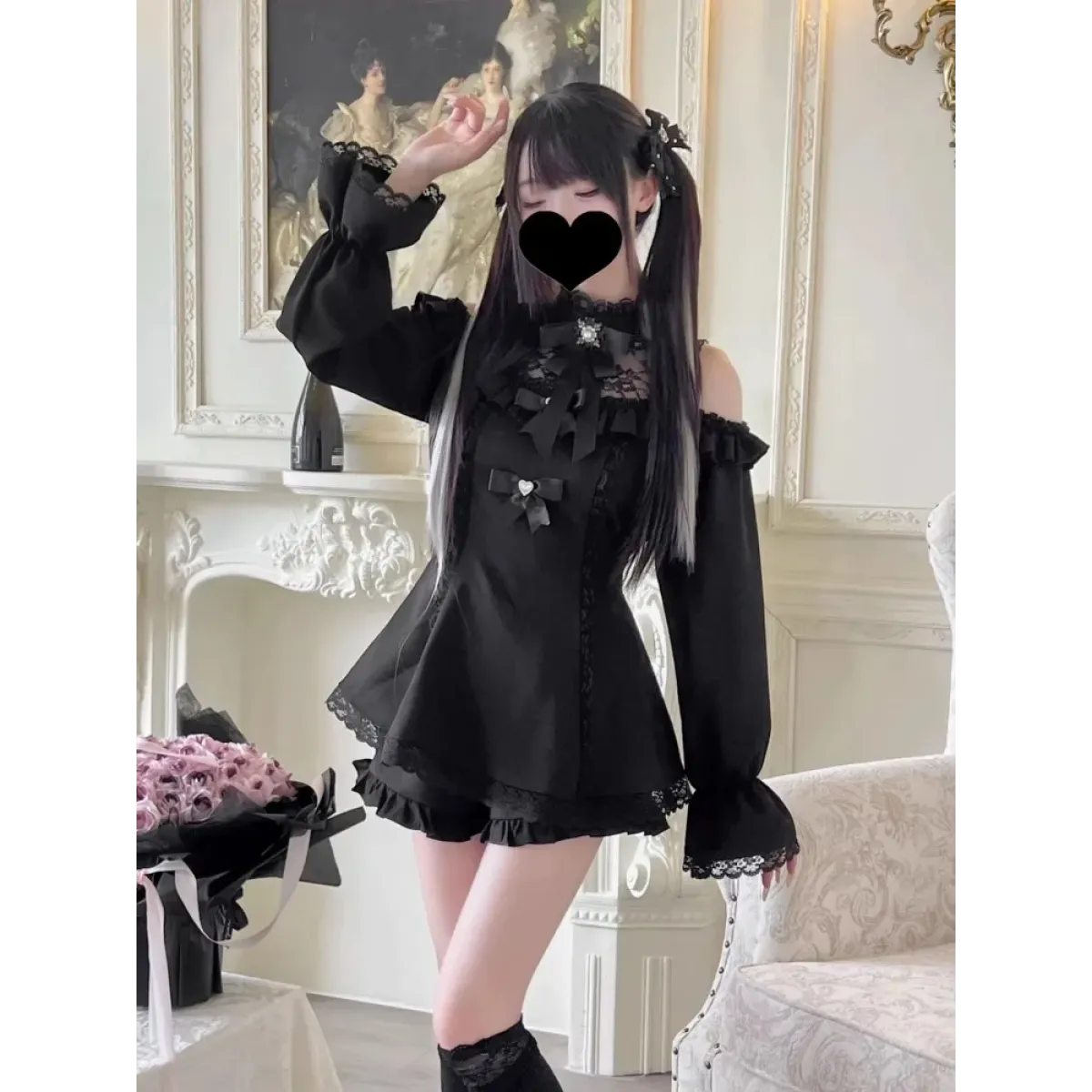 Bow Lace Patchwork Gothic Two-Piece Set - Best Sellers - Sets / Co-ords - 1