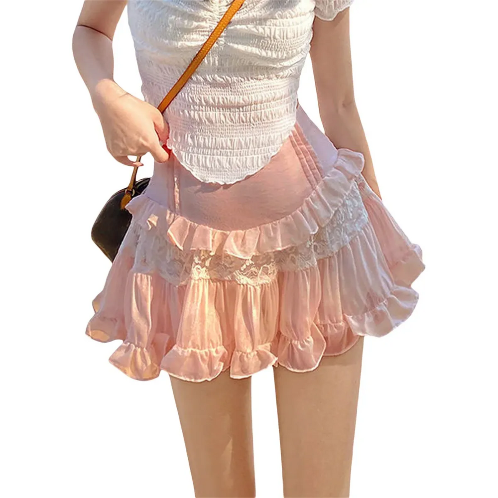 High-Waist Lace Ruffle Mini Skirt - Summer A-Line Patchwork - TikTok Favorites - Skirt - 1