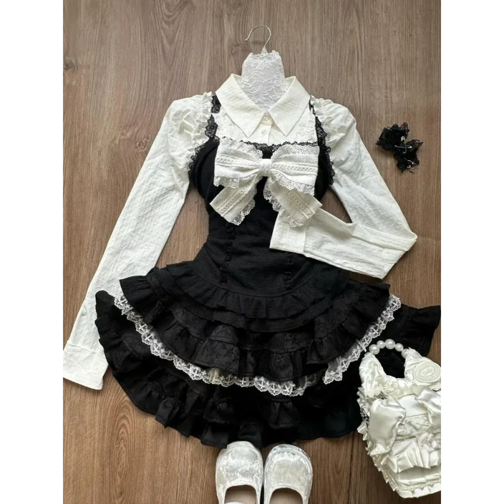 Lace Tiered Skirt Set – Sweet Lolita Kawaii Style - Best Sellers - Long - Shirt - Clothing Sets - 1