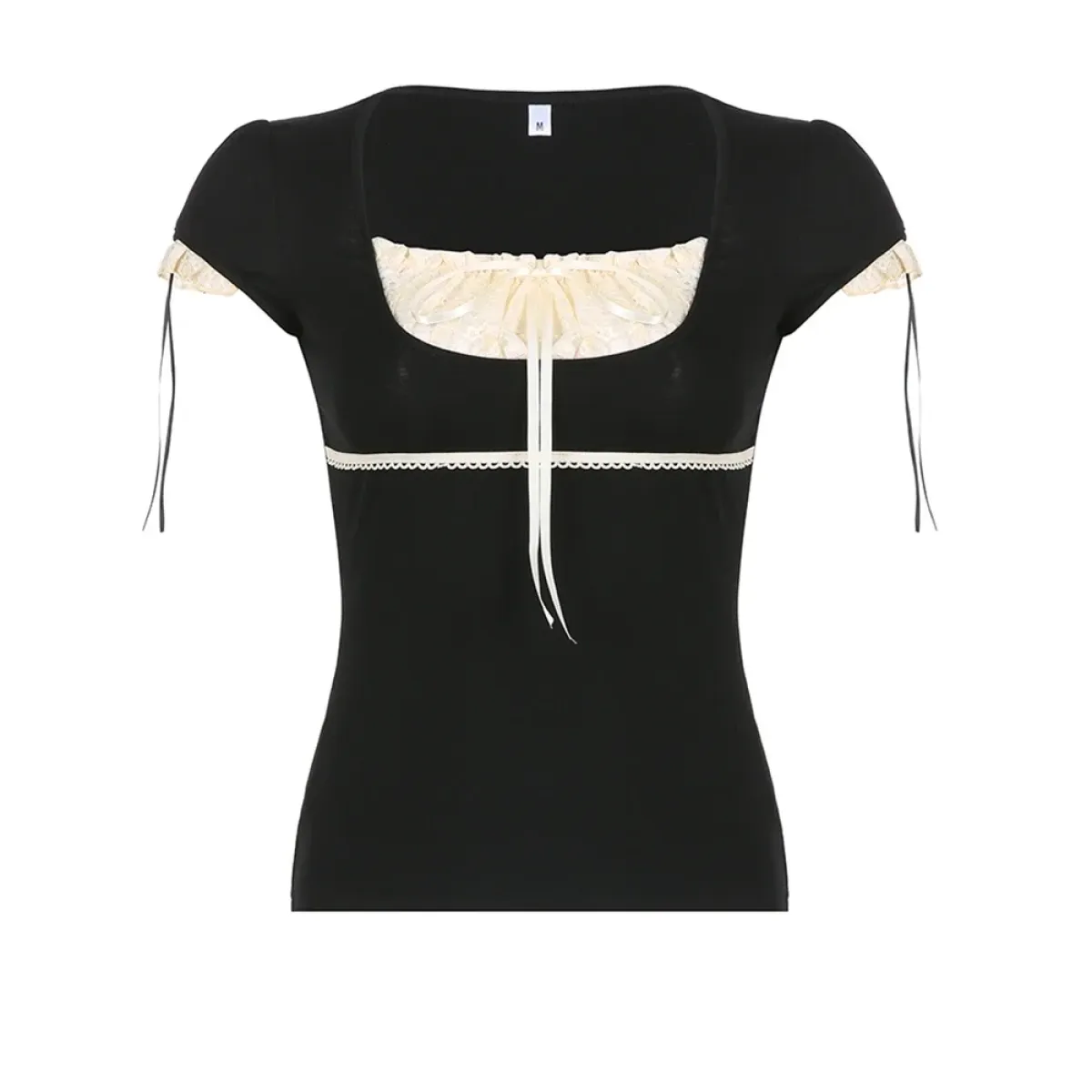 Lace Trim Crop Top: Sweet Square Neck Harajuku Tee - Best Sellers - 7
