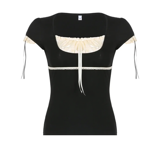 Lace Trim Crop Top: Sweet Square Neck Harajuku Tee - Best Sellers - 7