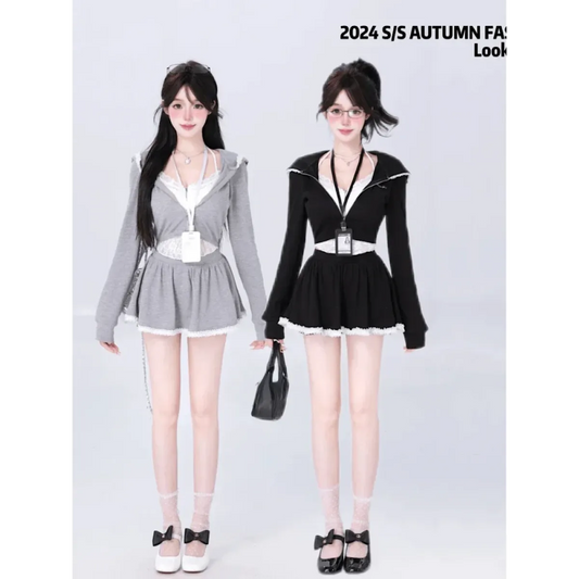Harajuku Lace Trim One-Piece Dress - All Dresses - Dresses - 1