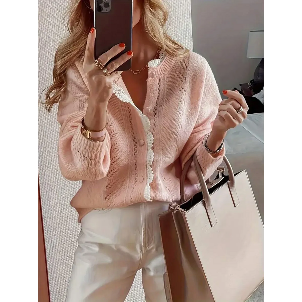 Lace Trim Knit Cardigan Sweater – Elegant Fall Layer - Best Sellers - Cardigan - 1