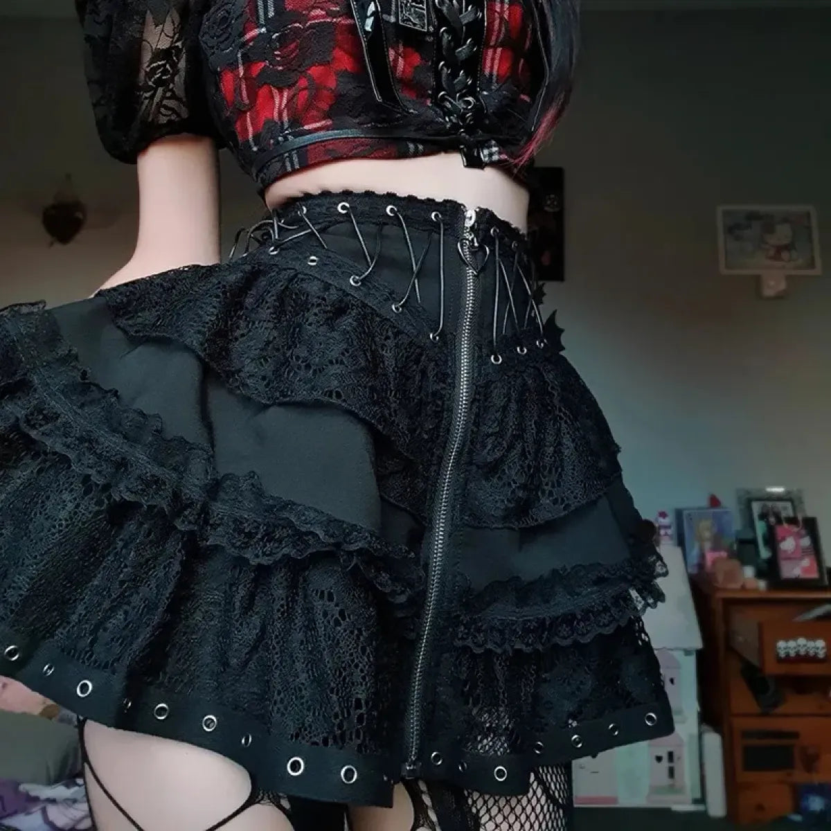 Gothic Lace-Up Corset Skirt – Kawaii Harajuku Punk Ruffle Mini Skirt - Best Sellers - Skirts - 1