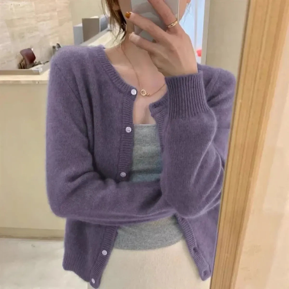 Lavender Knit Button-Up O-Neck Cardigan - Best Sellers - Cardigan - 1