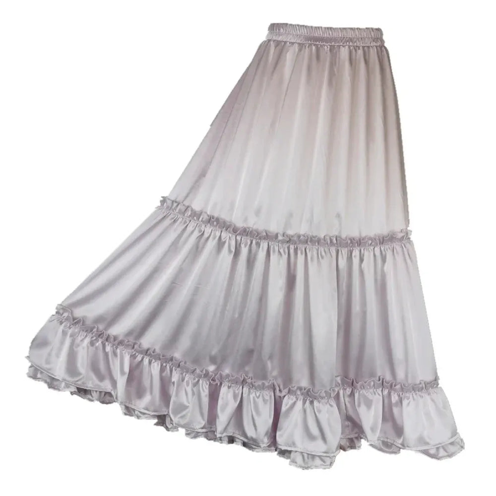 Lavender Satin Tiered Lolita Skirt – Ruffled Elegant Goth - Best Sellers - Skirts - 1