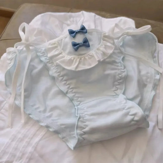 Lolita Blue Bow Ruffle Panties – Kawaii Soft Cotton Lingerie - Best Sellers - Lingerie - 7
