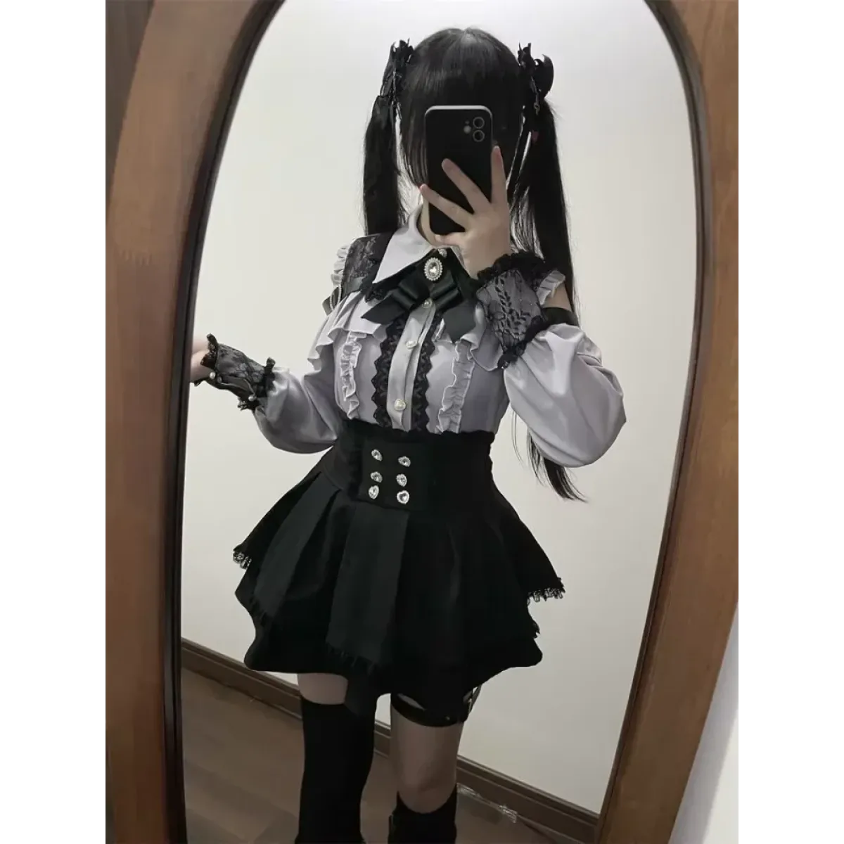 Lolita Harajuku Set – Lace Blouse & High Waist Skirt - Best Sellers - Sets - 1