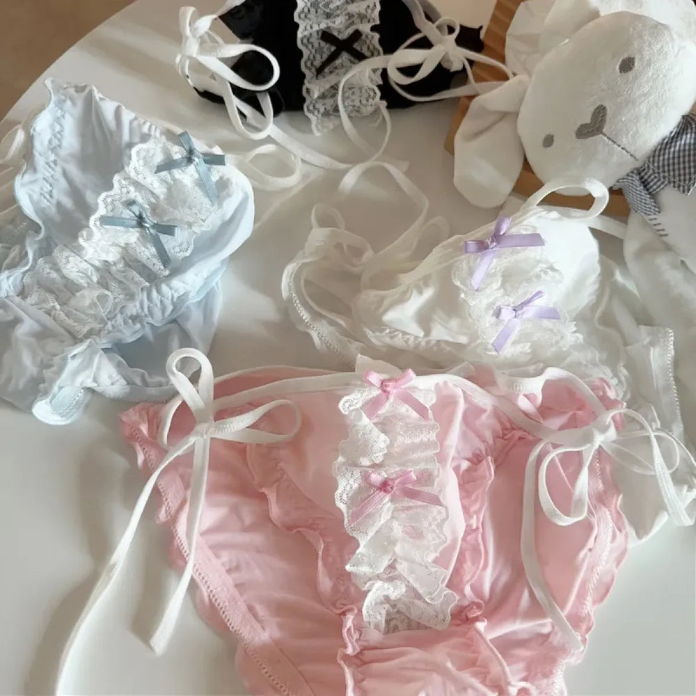 Lolita Lace Ruffle Bow Panties – Cute Low Waist Tie-Up Briefs - Best Sellers - Panties - 1