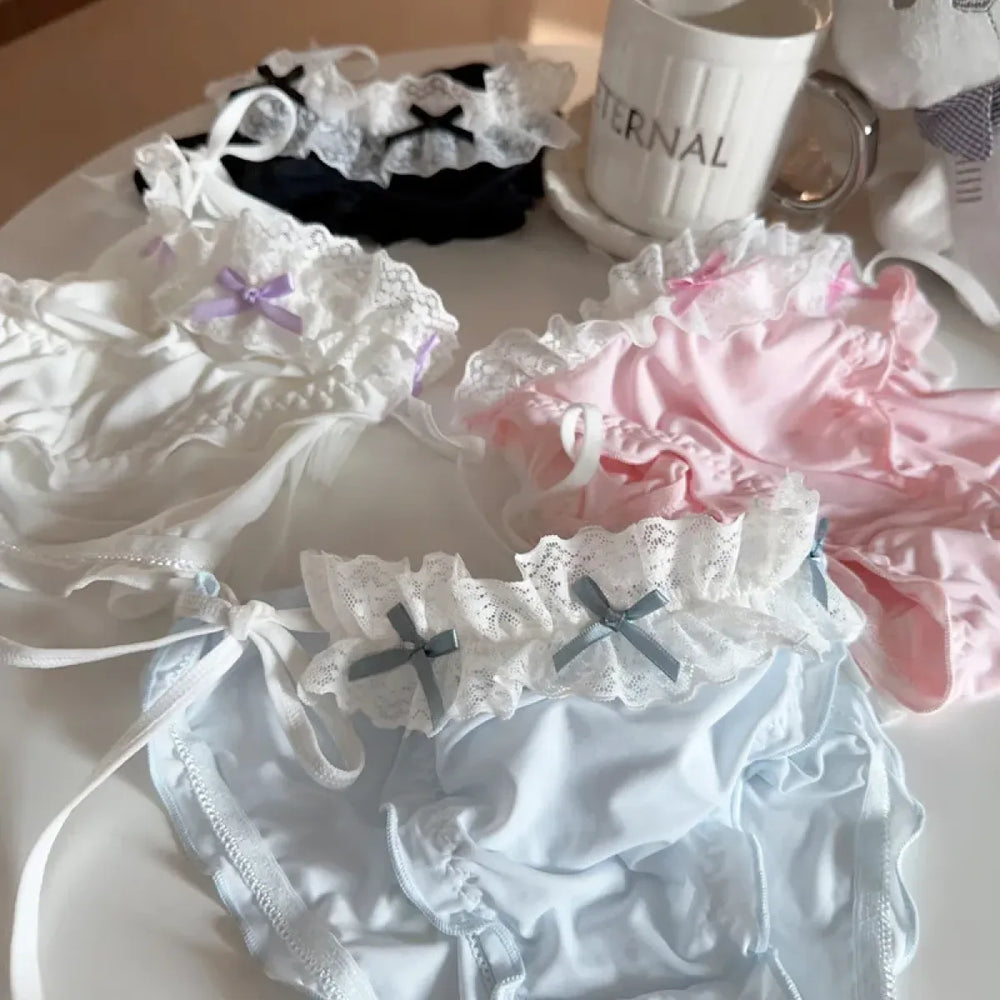 Lolita Ruffle Lace-Up Panties – Cute Low Waist Cotton Briefs - Best Sellers - Panties - 1