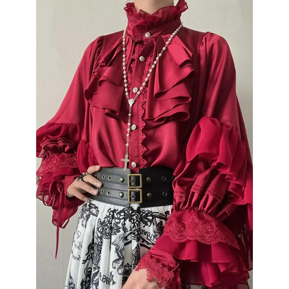 Lolita Ruffle Lace Lantern Sleeve Blouse - Best Sellers - Blouse - 7