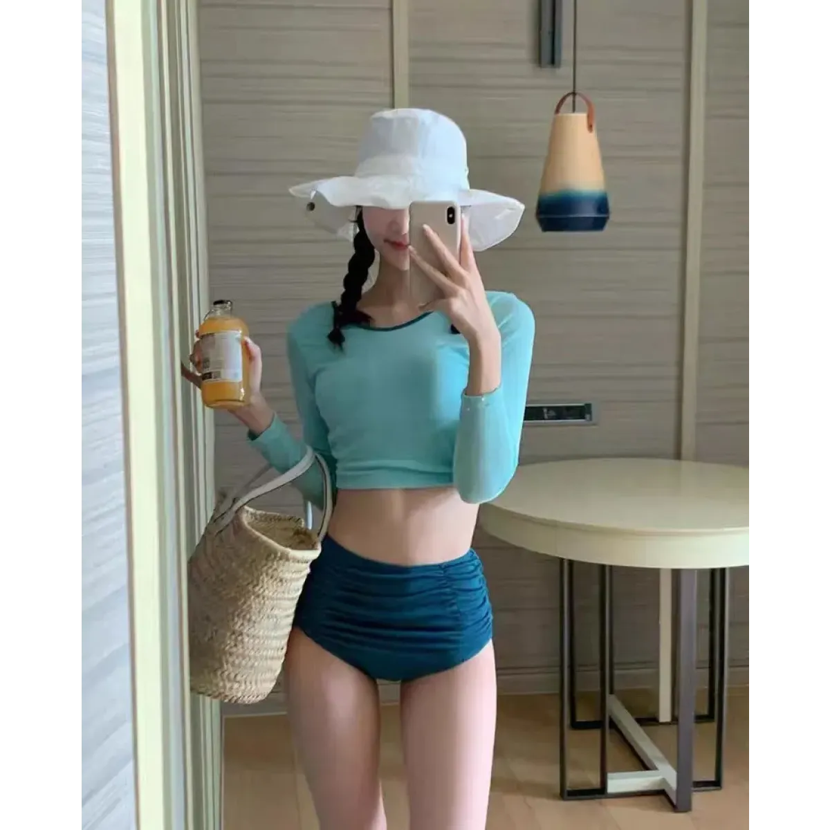 Contrast Long Sleeve High Waist Bikini Set - Best Sellers - Swimsuits - 6