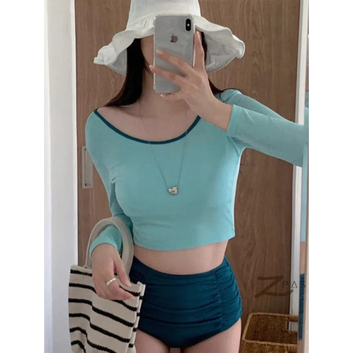 Contrast Long Sleeve High Waist Bikini Set - Best Sellers - Swimsuits - 1