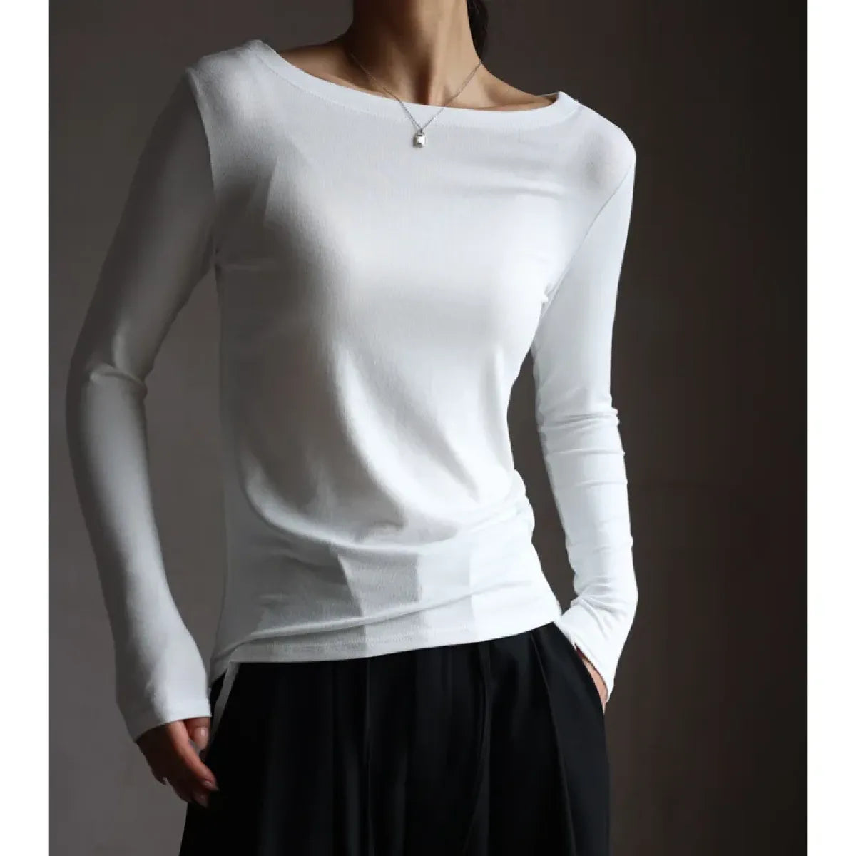 Modal Slash Neck Long Sleeve Tee - Best Sellers - T-Shirt - 1