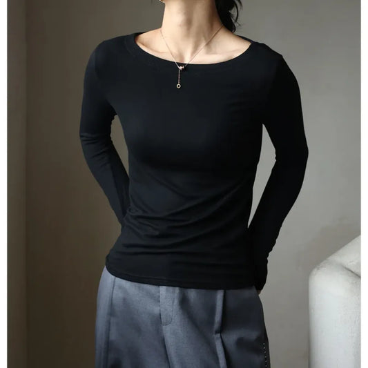 Modal Slash Neck Long Sleeve Tee - Best Sellers - T-Shirt - 5