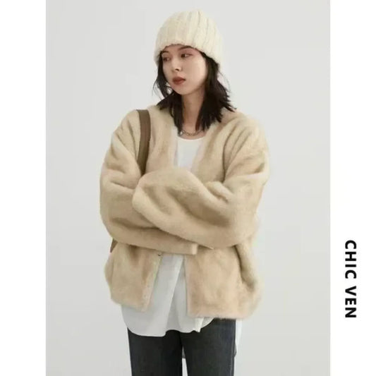 Plush V-Neck Loose Fit Jacket - Best Sellers - Jacket - 6