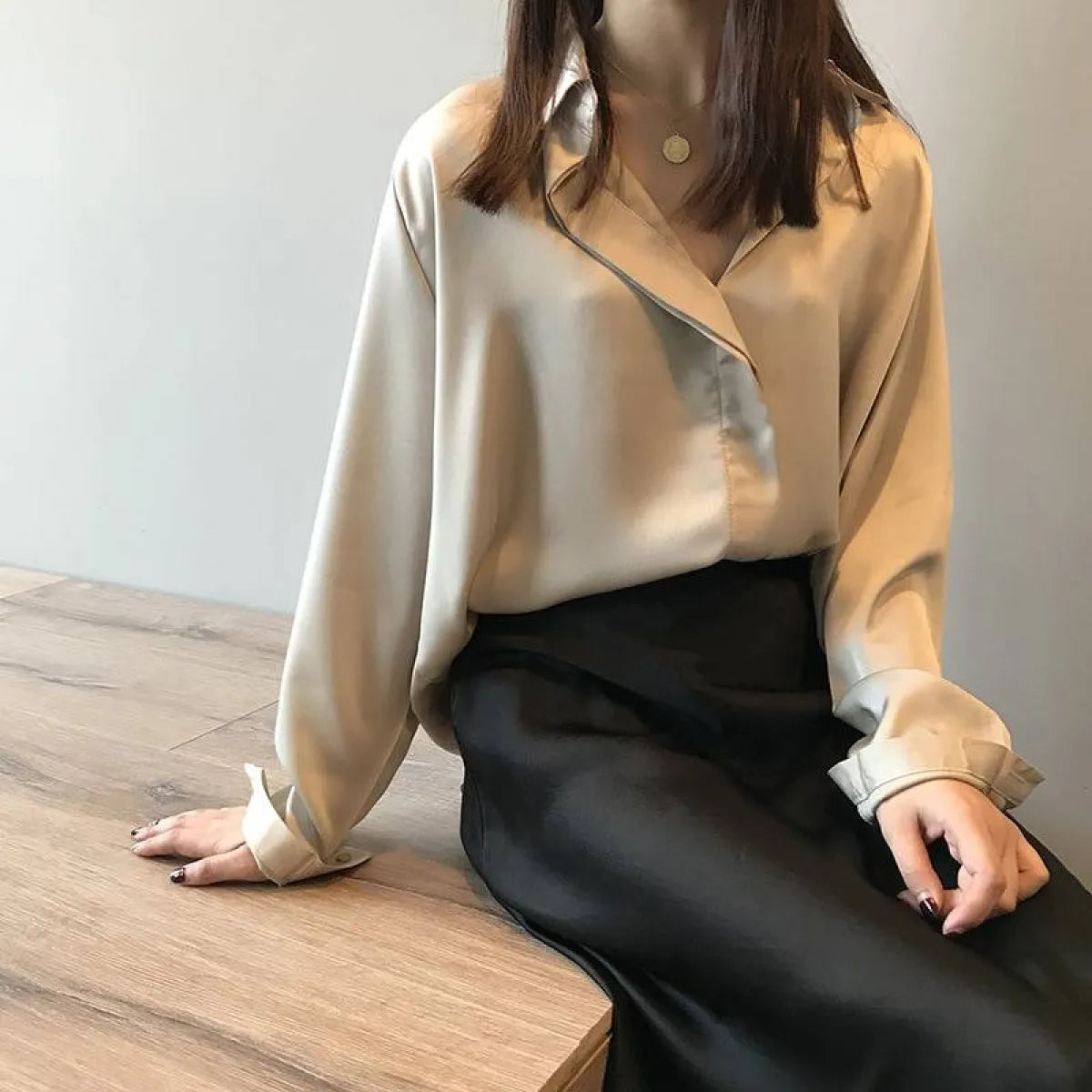 Loose Satin V-Neck Blouse – Soft Minimalist Style - Best Sellers - 1