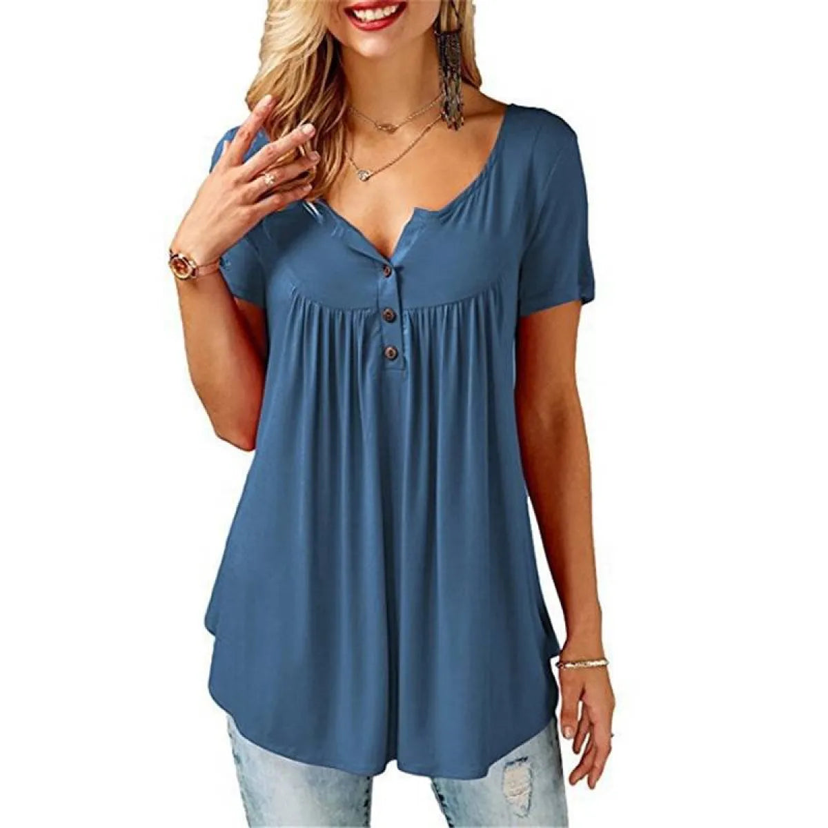Women’s Loose Summer V-Neck T-Shirt - Best Sellers - 1