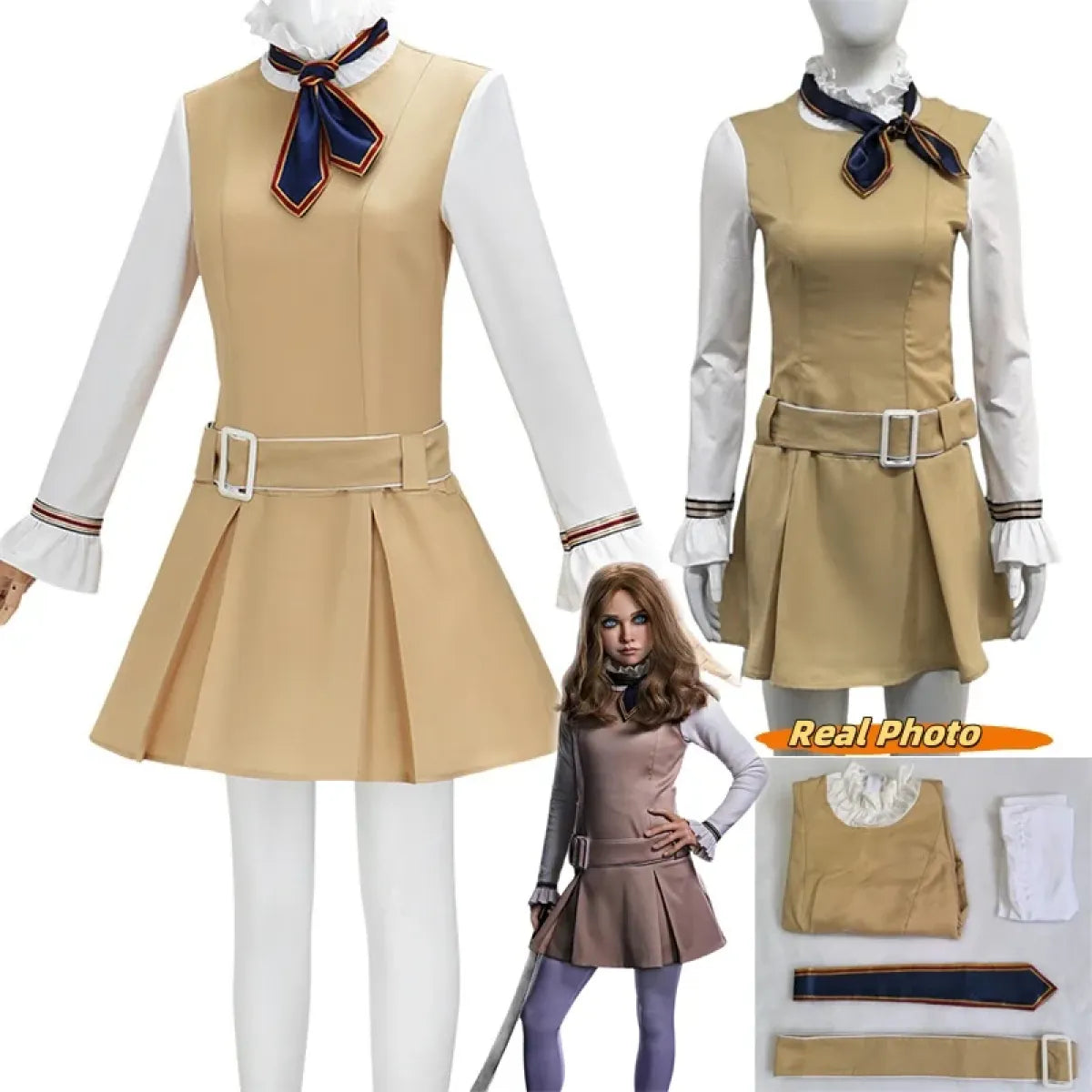 M3GAN 2.0 Cosplay Dress – Brown Uniform Set for Women & Girls - All Dresses - Sets - 1