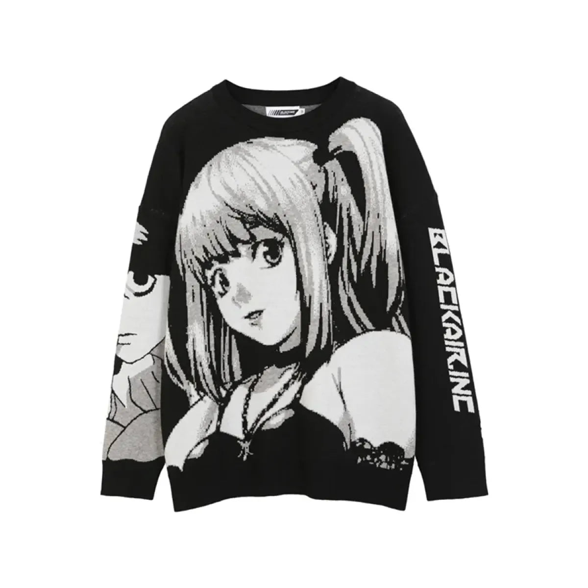 Manga Muse Knit Sweater – Monochrome Anime-Inspired Oversized Pullover - Anime - 7