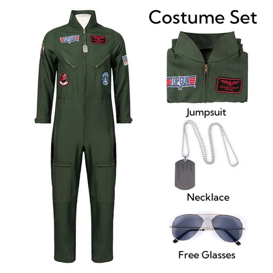 Top Gun Maverick Flight Suit – Pilot Cosplay Costume with Glasses - 🎃 Spooky Season 🎃 - Cosplay - 13