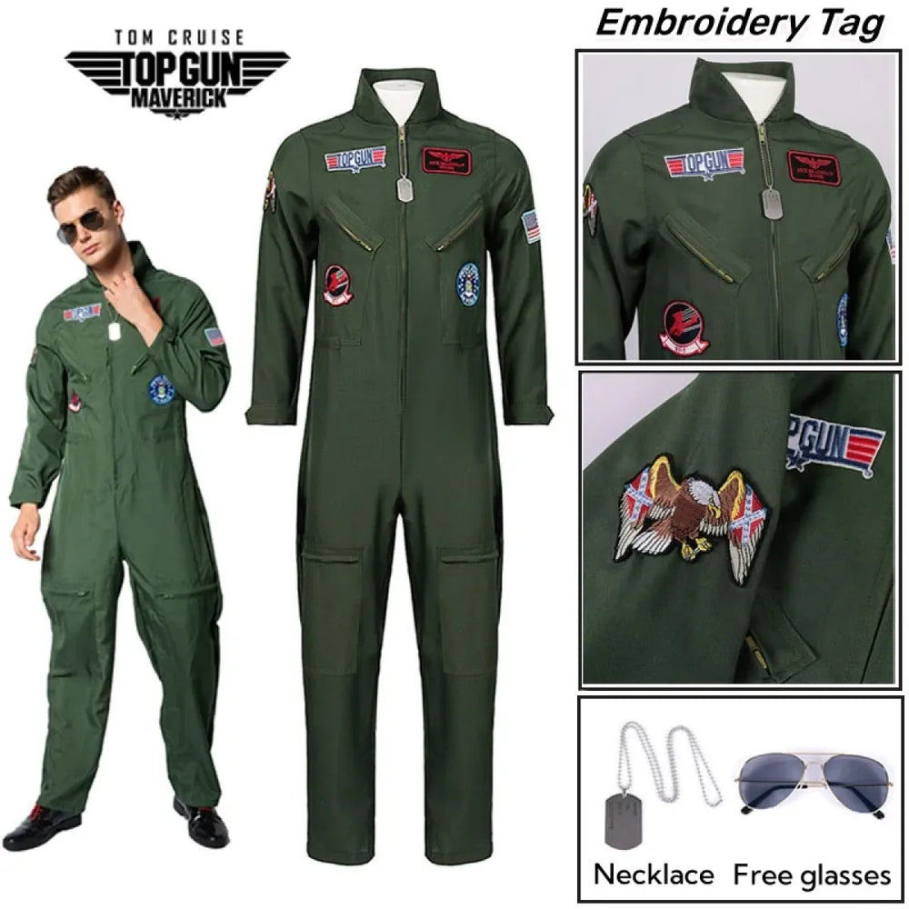 Top Gun Maverick Flight Suit – Pilot Cosplay Costume with Glasses - 🎃 Spooky Season 🎃 - Cosplay - 1