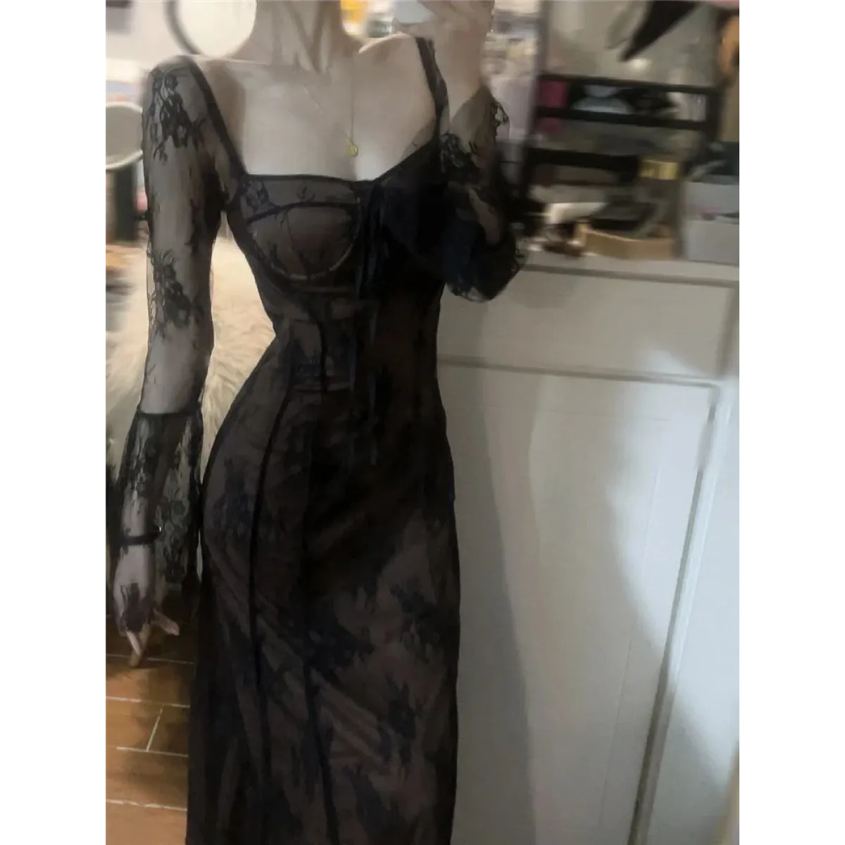 Harajuku Grunge Lace Bandage Maxi Dress - All Dresses - Maxi Dress - 1