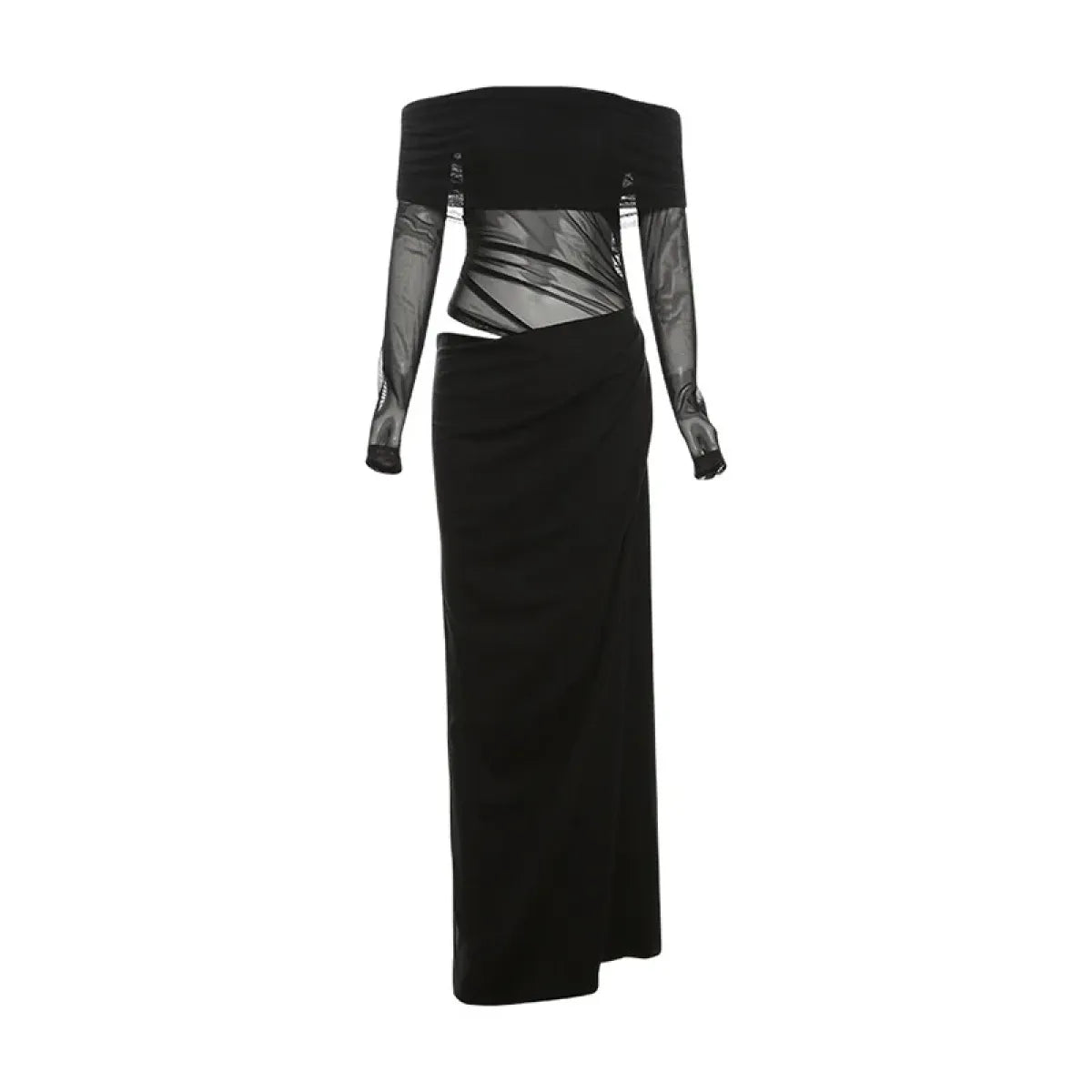 Y2K Sheer Patchwork Off-Shoulder Maxi Dress - All Dresses - Maxi Dress - 7