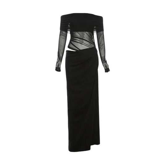 Y2K Sheer Patchwork Off-Shoulder Maxi Dress - All Dresses - Maxi Dress - 7