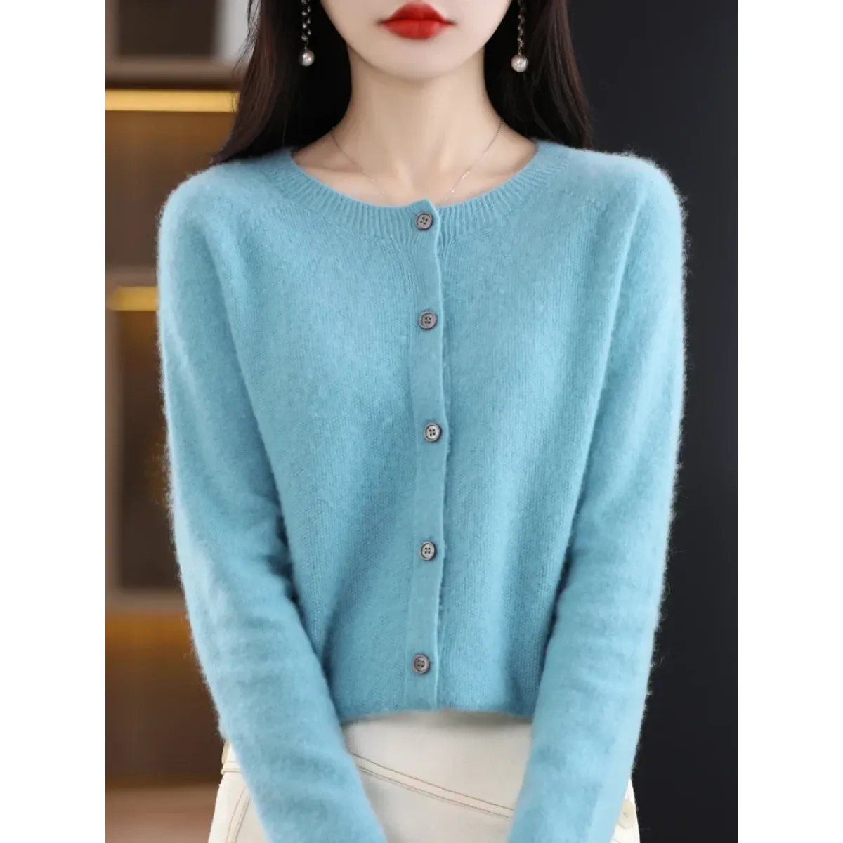 Merino Wool Korean-Style O-Neck Cardigan - Best Sellers - Cardigan - 1