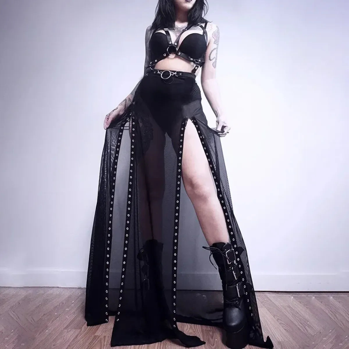 Punk Gothic Eyelet Mesh Skirt - Best Sellers - Skirts - 1
