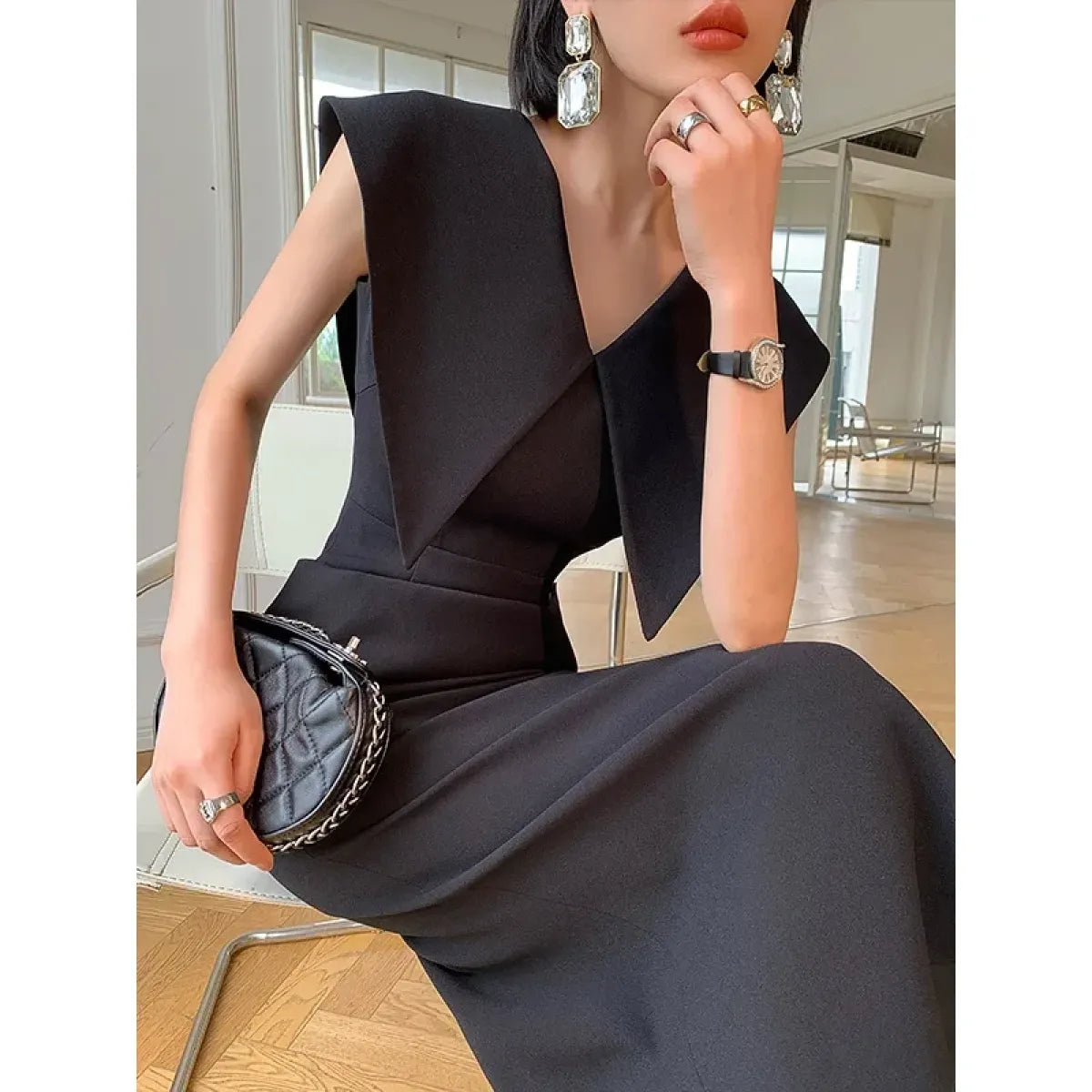 Hepburn-Inspired Sleeveless Split Midi Dress - All Dresses - Midi Dress - 7